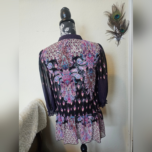Twenty One Boho Style sheer black & purple blouse 👚 (Small) 💜💗🖤🤎🤍 - Picture 4 of 16